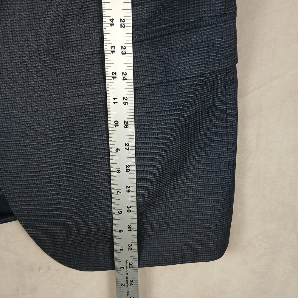 Chaps 44L Mens Sport Coat Jacket‎ Houndstooth Blue Rayon Polyester